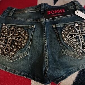 ROMWE Blue Jean Shorts Distressed Cut-Off Style